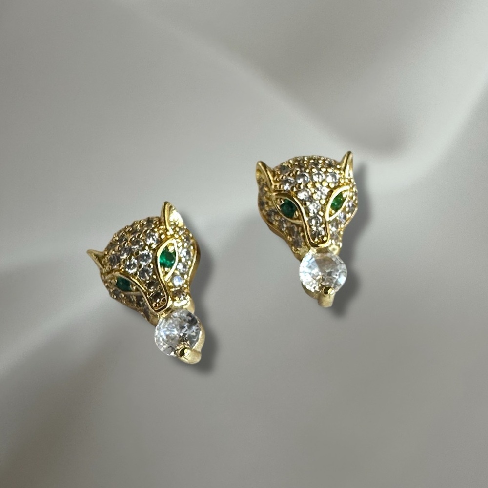 Elegant Gold Cubic Zirconia Panther Earrings